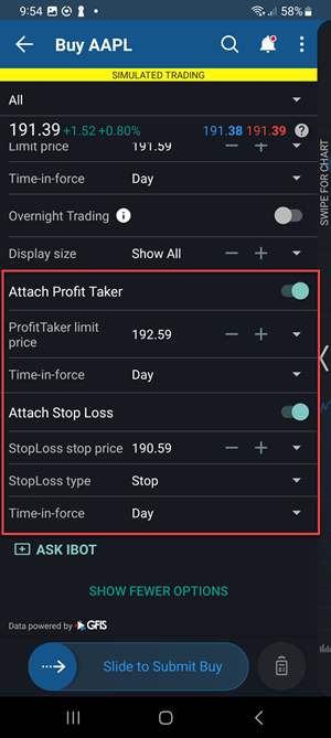 The bracket order option on the Android Phone